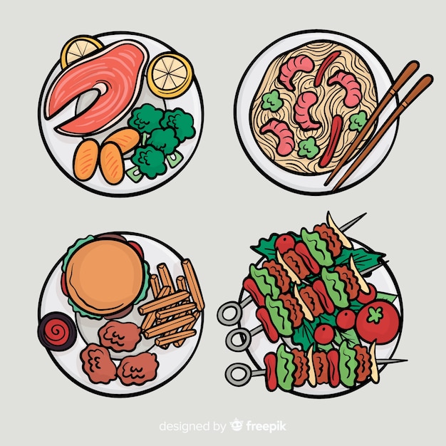 Hand drawn food dishes collection Vector Free Download