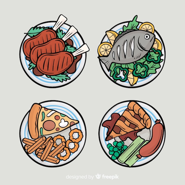 Hand drawn food dishes collection Free Vector