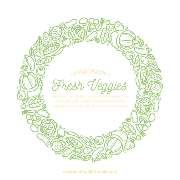 Hand drawn food frame with vegetables Free Vector