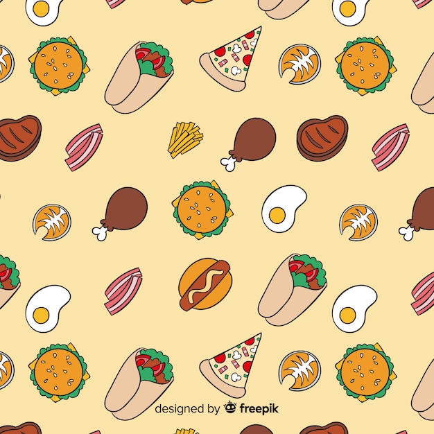 Hand drawn food pattern background Vector | Free Download