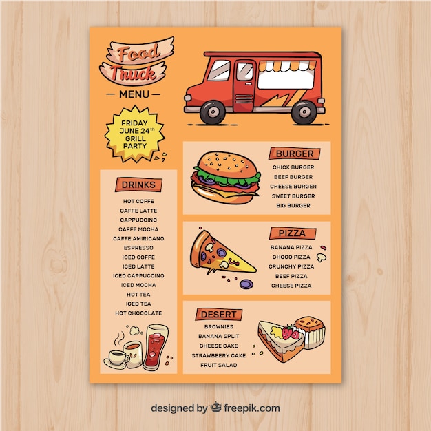 Download Hand drawn food truck menu template Vector | Free Download