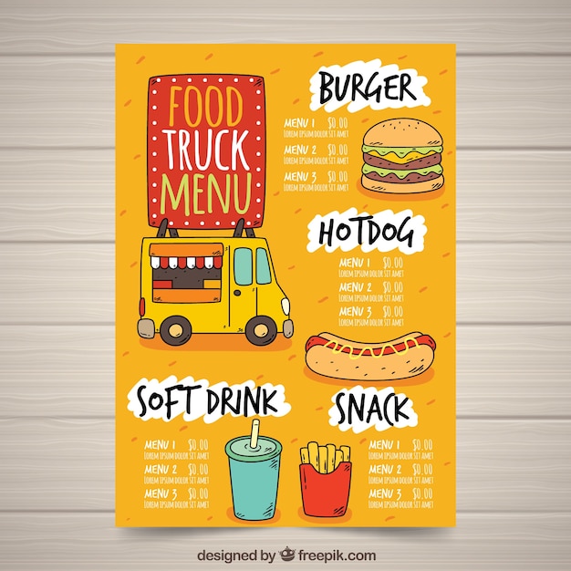 Hand drawn food truck menu with fast
food