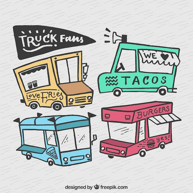 Free Vector | Hand drawn food trucks with fun style