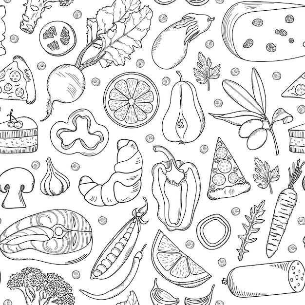 Premium Vector Hand Drawn Foods Seamless Pattern