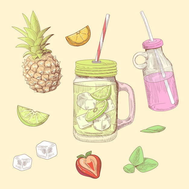 Premium Vector | Hand drawn fresh summer drinks