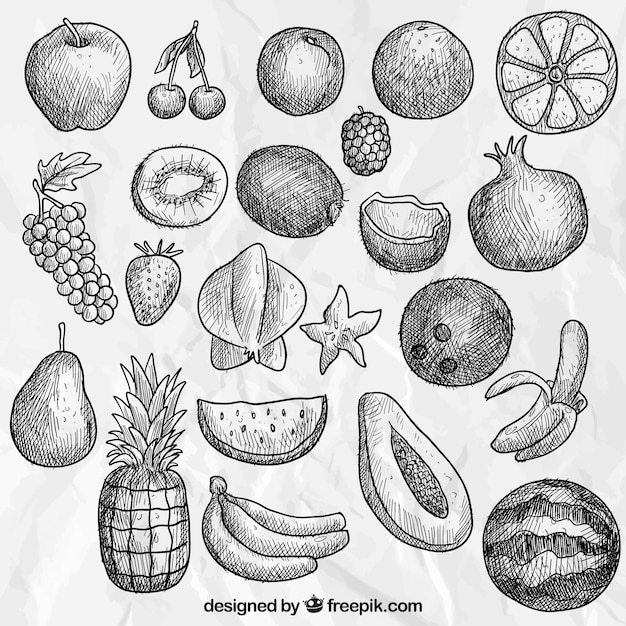 Hand drawn fruits collection