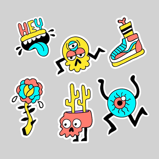 Free Vector | Hand Drawn Funny Sticker Set