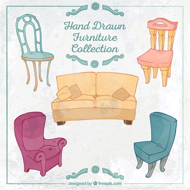 Premium Vector | Hand drawn furniture collection