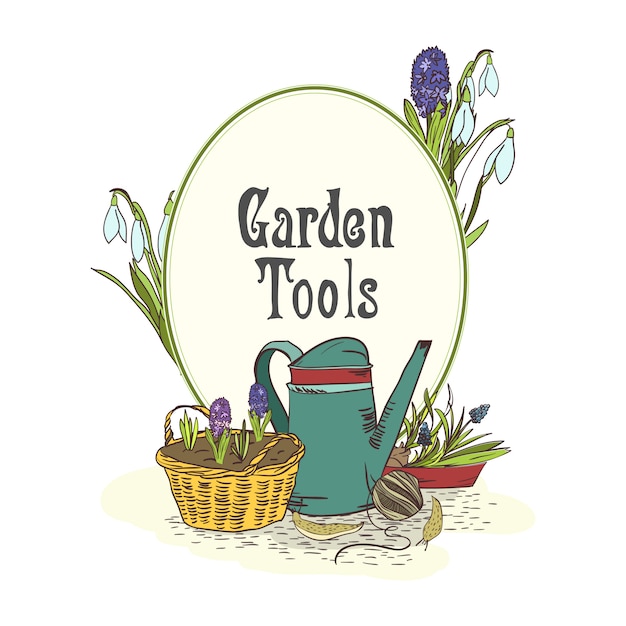 Download Free Vector | Hand drawn gardening tools emblem