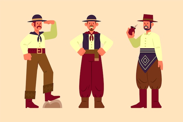 Premium Vector Hand Drawn Gaucho Character Collection