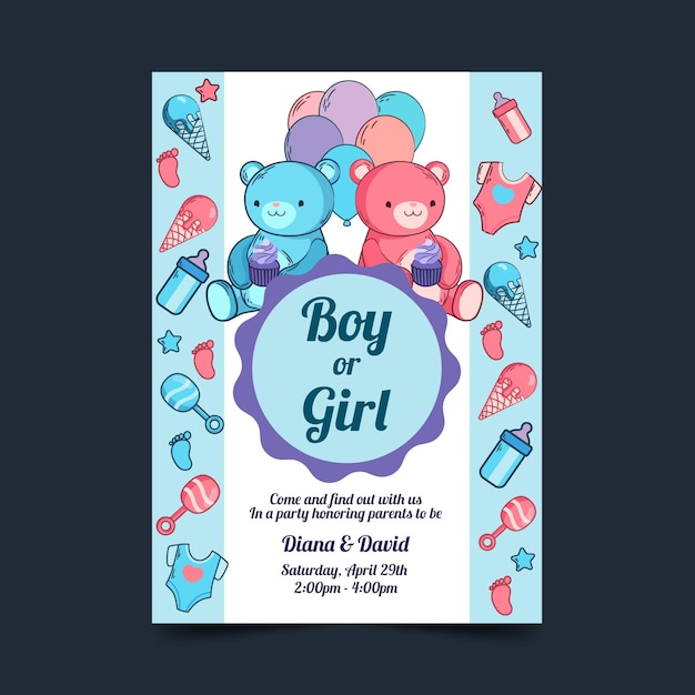 Free Vector Hand Drawn Gender Reveal Invitation 