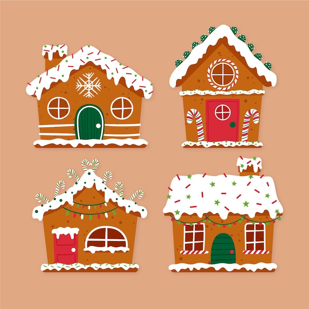 Free Vector | Hand drawn gingerbread house collection