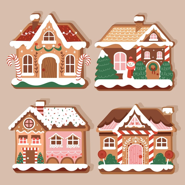Free Vector Hand drawn gingerbread house collection