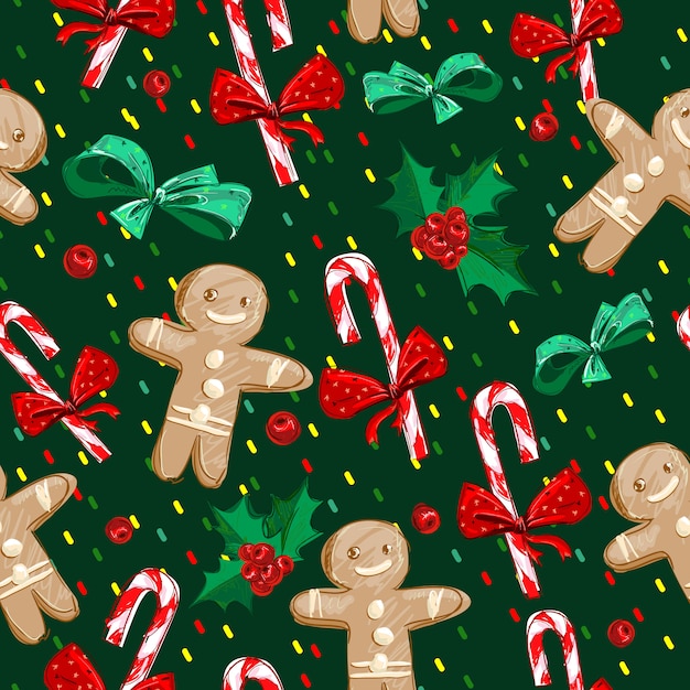 Premium Vector Hand drawn gingerbread man and christmas candy cane