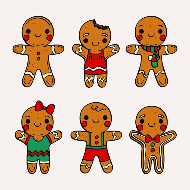 Hand drawn gingerbread man cookie collection Vector | Free Download