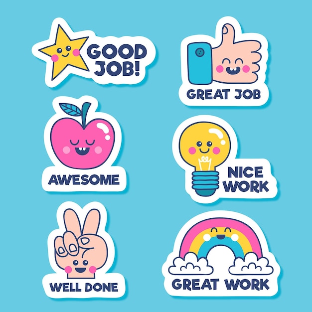 Free Vector Hand Drawn Good Job Stickers Pack