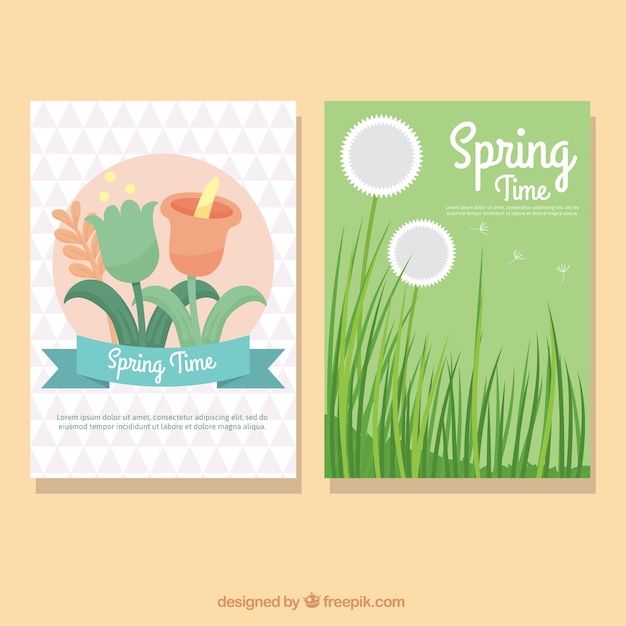 Hand drawn grass and flowers spring
cards