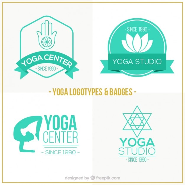Hand drawn green yoga center logos