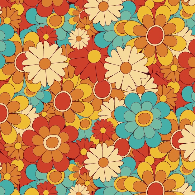 Free Vector Hand drawn groovy floral pattern