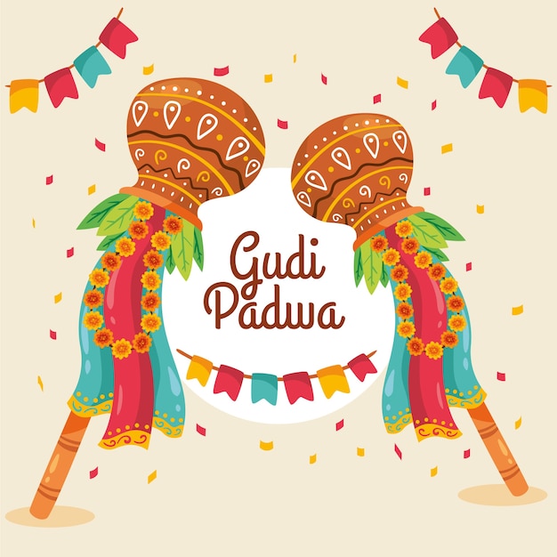 Free Vector Hand Drawn Gudi Padwa Day Theme Gudi padwa festival date is on march 18th, 2018 and which will be celebrates on the account of new year in marathi, tamil, kannada, malayalam mainly. hand drawn gudi padwa day theme