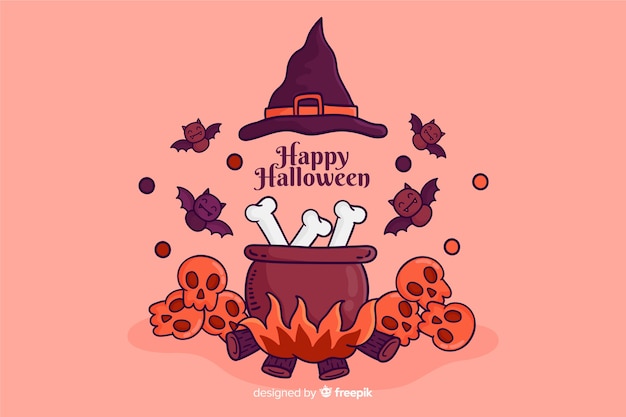 Hand drawn halloween background with witch elements Free Vector