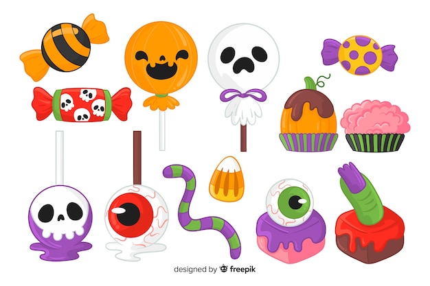 Download Hand drawn halloween candy collection Vector | Free Download