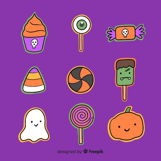 Hand drawn halloween candy collection Free Vector