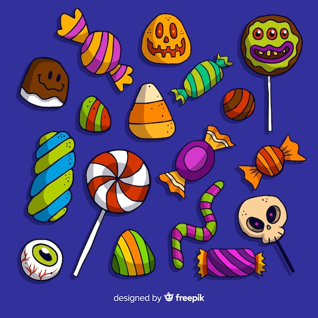 Hand drawn halloween candy collection Vector | Free Download