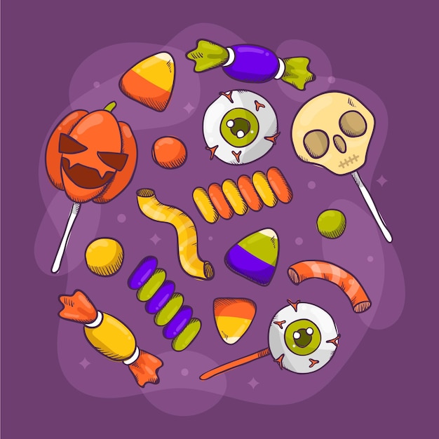 Download Hand drawn halloween candy collection | Free Vector