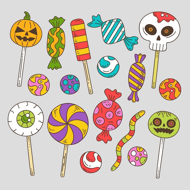 Free Vector Hand drawn halloween candy collection