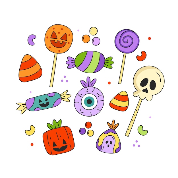 Free Vector | Hand drawn halloween candy collection