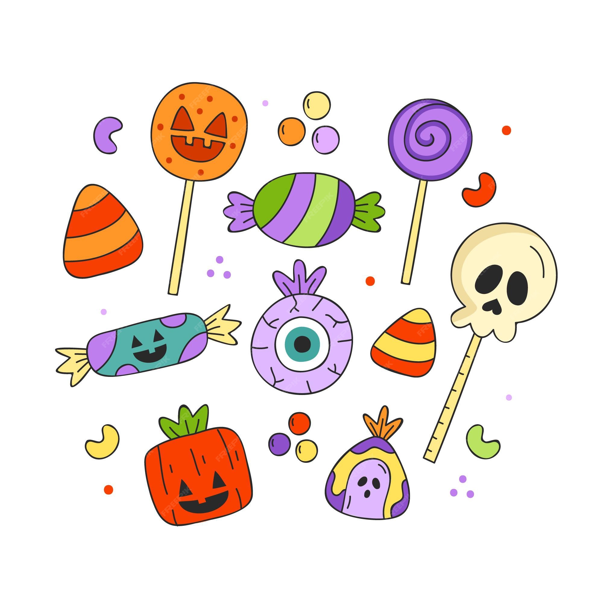 Free Vector | Hand drawn halloween candy collection