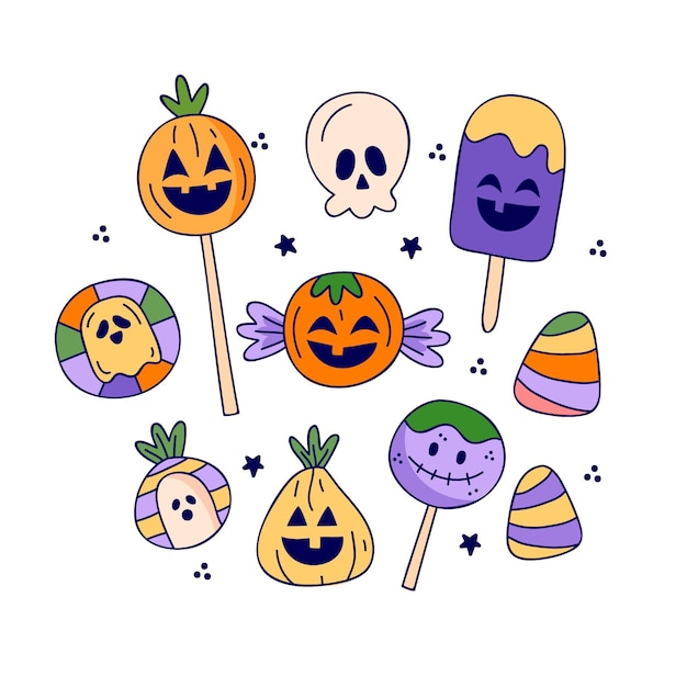 Free Vector | Hand drawn halloween candy collection