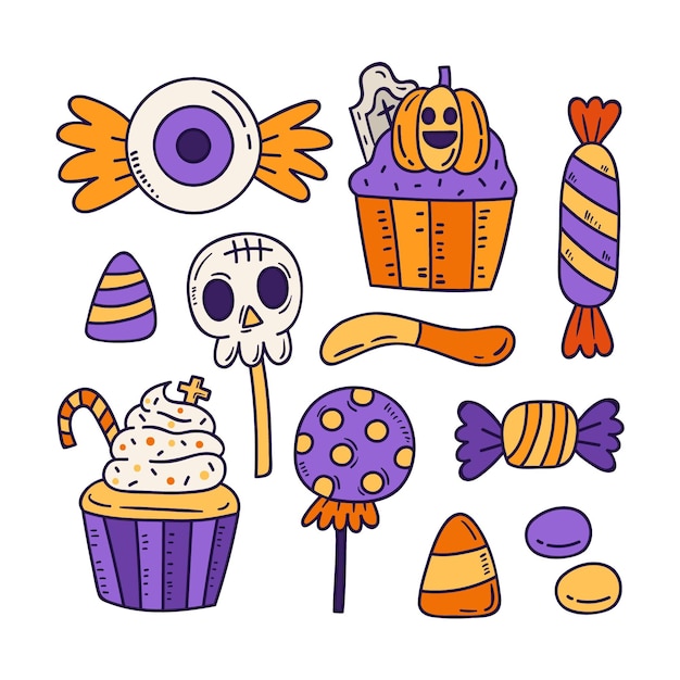 Free Vector | Hand drawn halloween candy collection