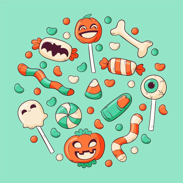 Premium Vector | Hand drawn halloween candy collection