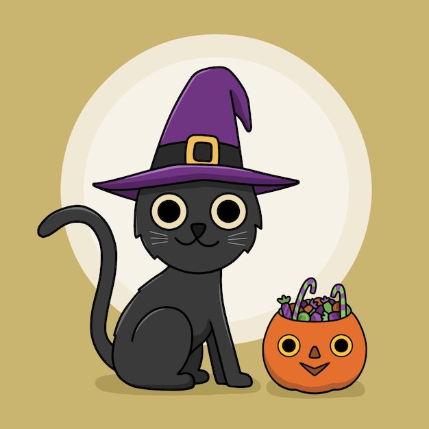 手描きのハロウィン猫のコンセプト 無料のベクター