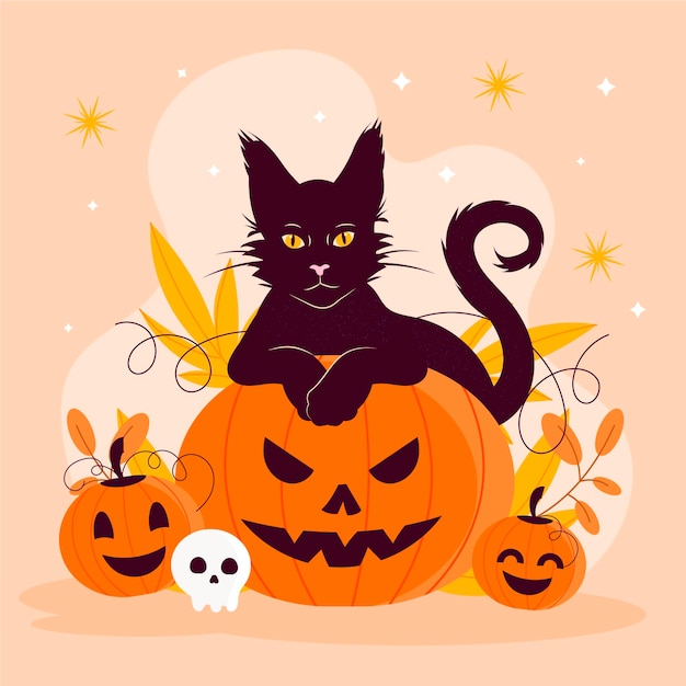 Free Vector Hand drawn halloween cat illustration