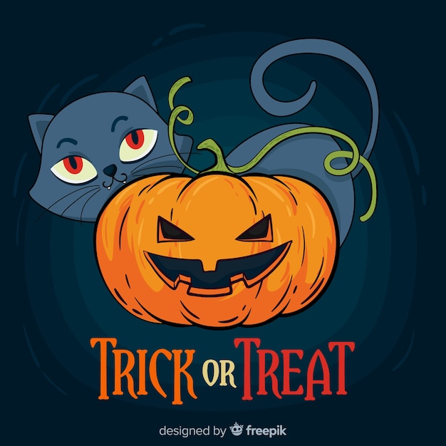 Free Vector | Hand drawn halloween cat trick or treat