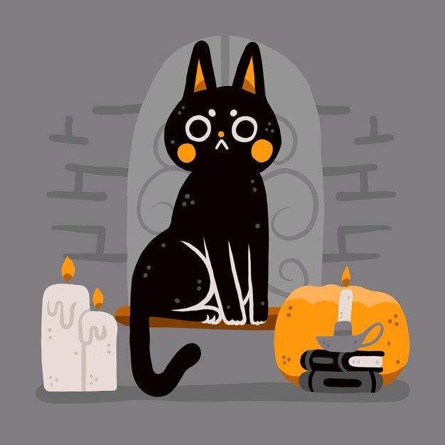 Premium Vector | Hand drawn halloween cat