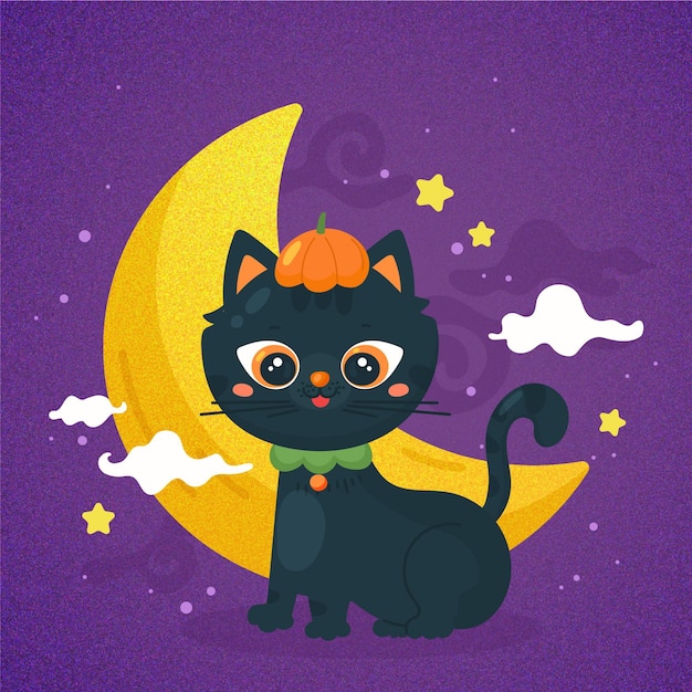 手描きのハロウィン猫 プレミアムベクター