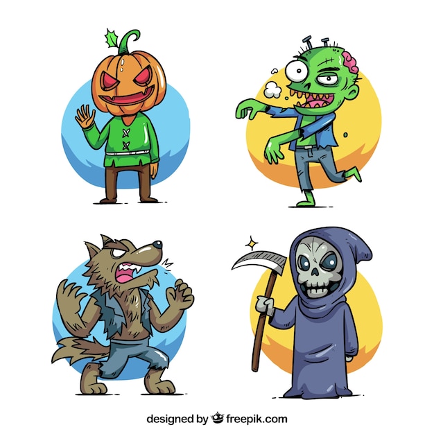Hand drawn halloween costumes set