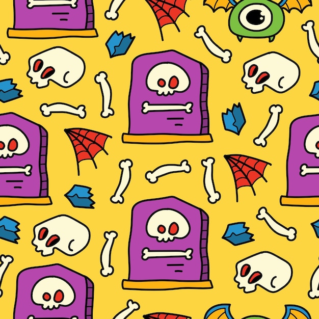 Premium Vector Hand Drawn Halloween Doodle Cartoon Seamless Pattern