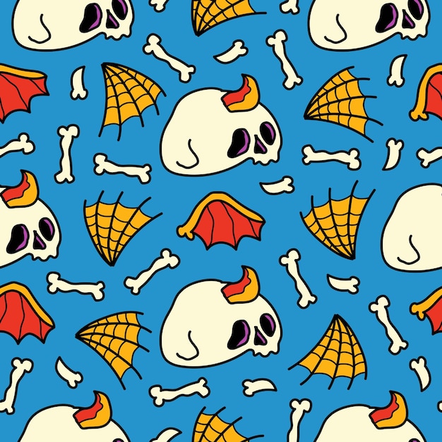 Premium Vector Hand Drawn Halloween Doodle Cartoon Seamless Pattern