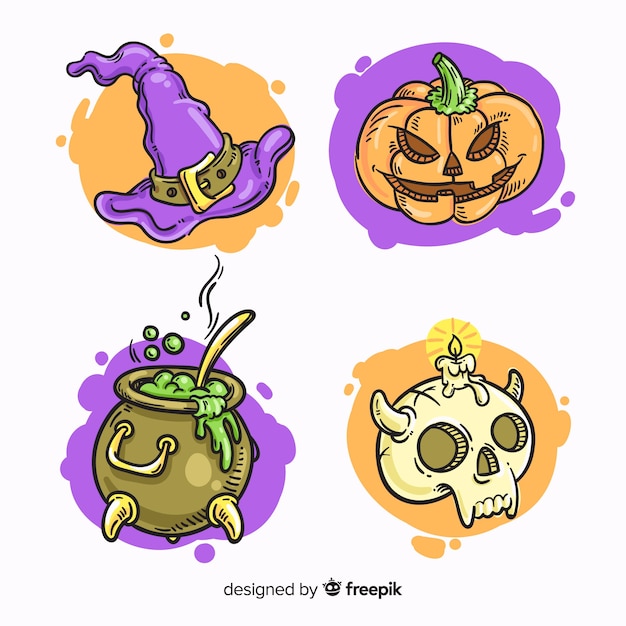 Hand drawn halloween element collection Free Vector