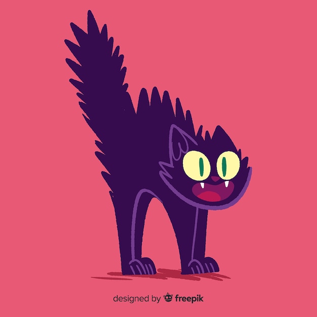 Hand drawn halloween frightened cat Free Vector