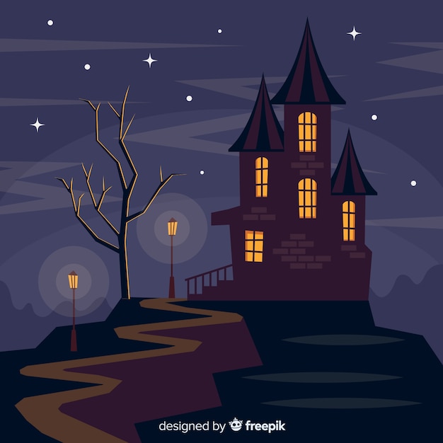 Download Free Vector | Hand drawn halloween haunted house