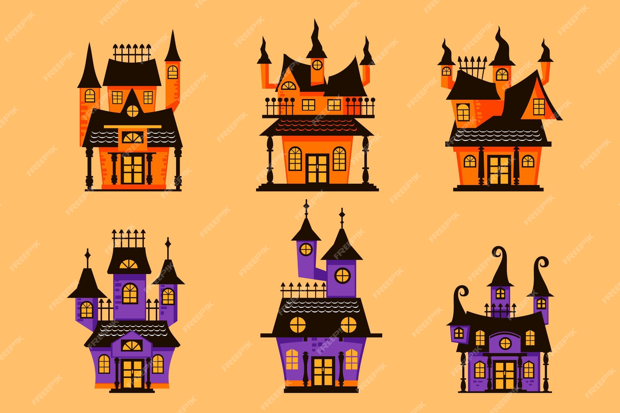 Free Vector Hand drawn halloween house collection