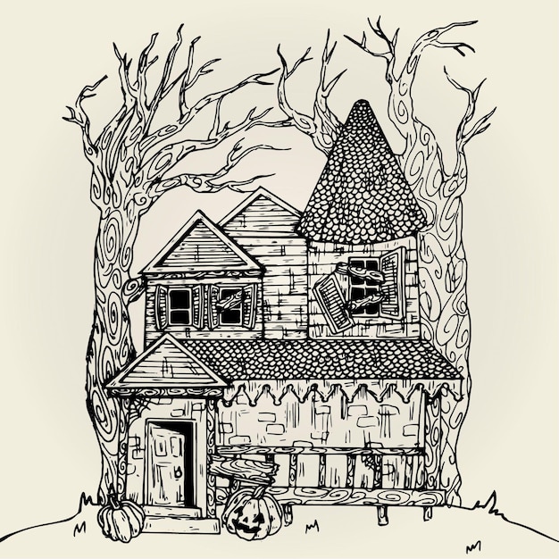 Free Vector Hand drawn halloween house