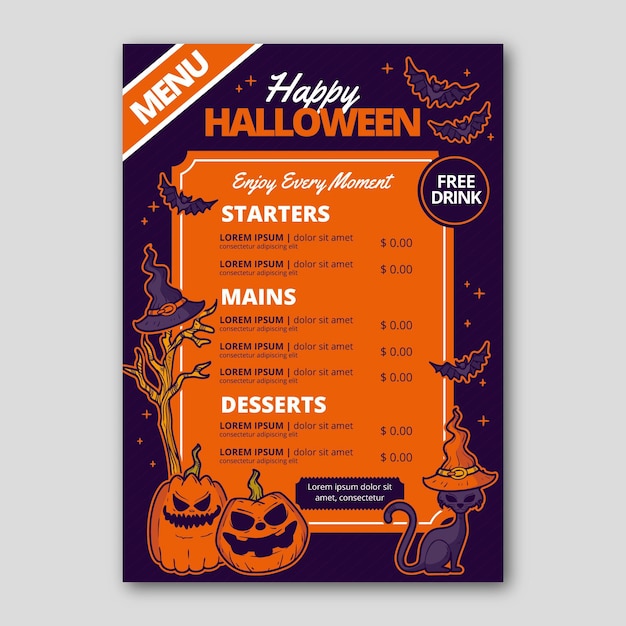 Free Vector Hand drawn halloween menu template