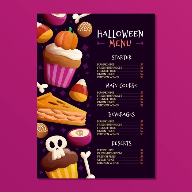 Hand drawn halloween menu template Free Vector
